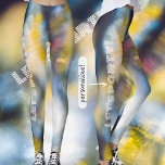 Dancing cosmic lights leggings<br><div class="desc">Abstract long exposure photograph: colourful vibrating lights ob blue background. Cool holiday outfit or lovely personalized gift. You can replace the text "Let's party!" by your own message.</div>