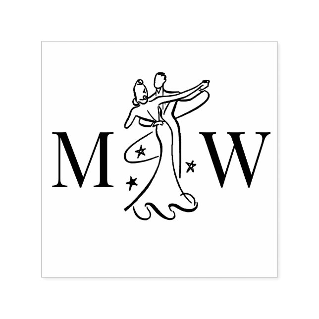 Dancing Couple #1 Wedding 2 Initial Monogram Self-inking Stamp (Design)