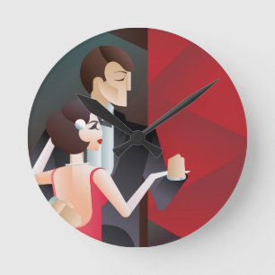 Dancing couple Art Deco geometric style poster Round Clock