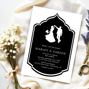 Dancing Couple Illustration Modern Black Wedding Invitation