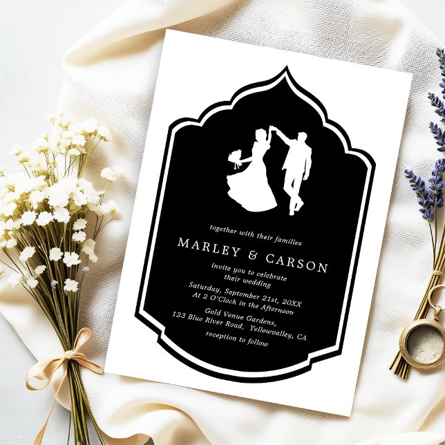 Dancing Couple Illustration Modern Black Wedding Invitation (Creator Uploaded)