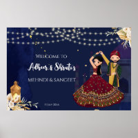 Dancing couple Mehndi and Sangeet welcome sign