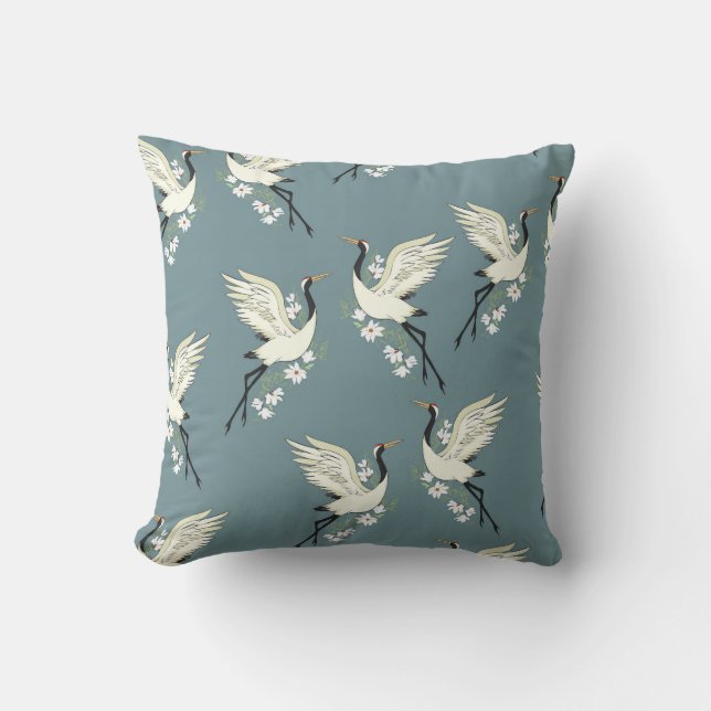 Dancing Crane Throw Pillow (Front)