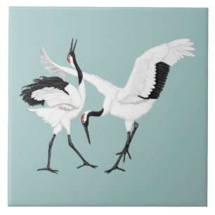 Dancing Cranes Ceramic Tile