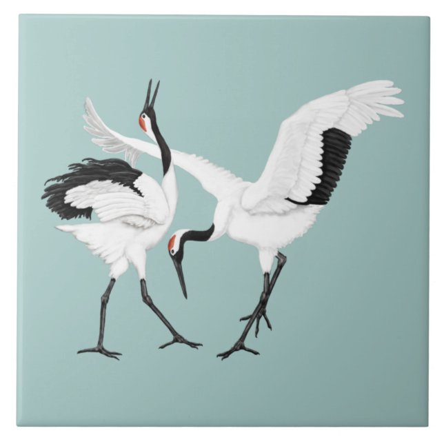 Dancing Cranes Ceramic Tile (Front)