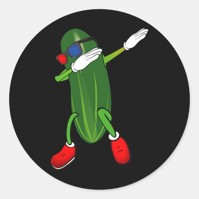 Dancing Cucumber Pickle Lover Cute Funny  Classic Round Sticker (Front)