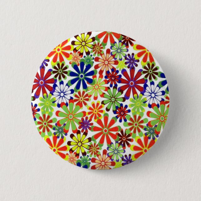 Dancing Daisies Retro Design 2 Inch Round Button (Front)