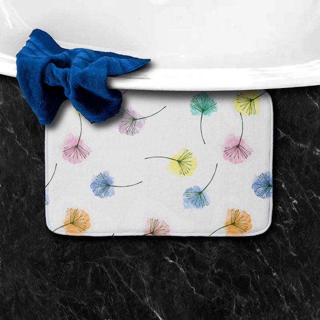 Dancing Dandelions | Watercolor Floral Pattern Bath Mat (Creator Uploaded)