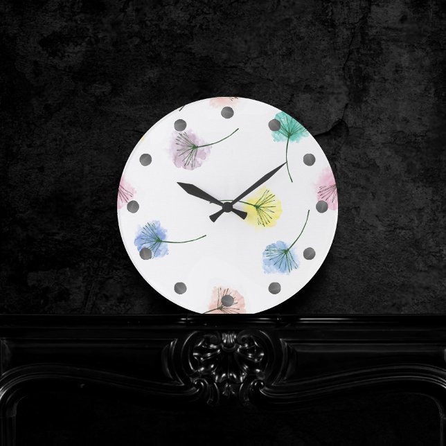 Dancing Dandelions | Watercolor Floral Pattern Round Clock (Creator Uploaded)