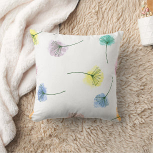 Dancing Dandelions   Watercolor Floral Pattern Throw Pillow