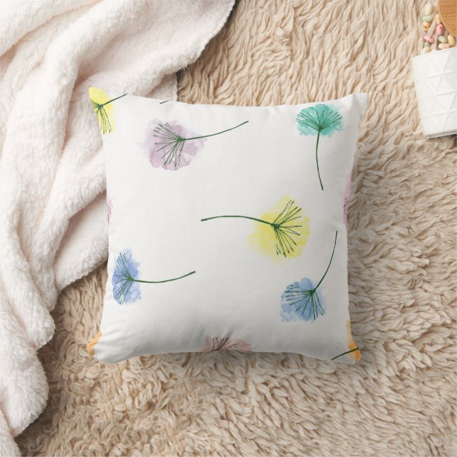 Dancing Dandelions | Watercolor Floral Pattern Throw Pillow (Blanket)