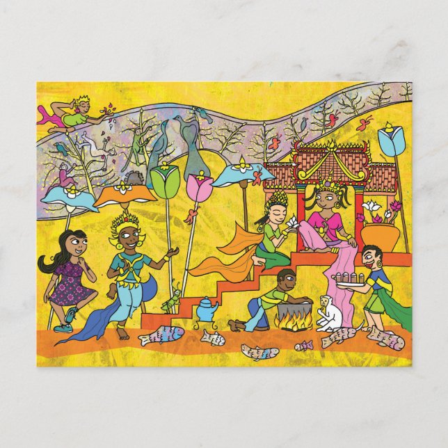 Dancing Devas - Carte postale de dessin Apsara (Devant)
