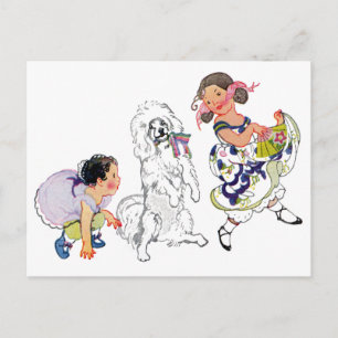 Dancing Dog and Girl Postcard