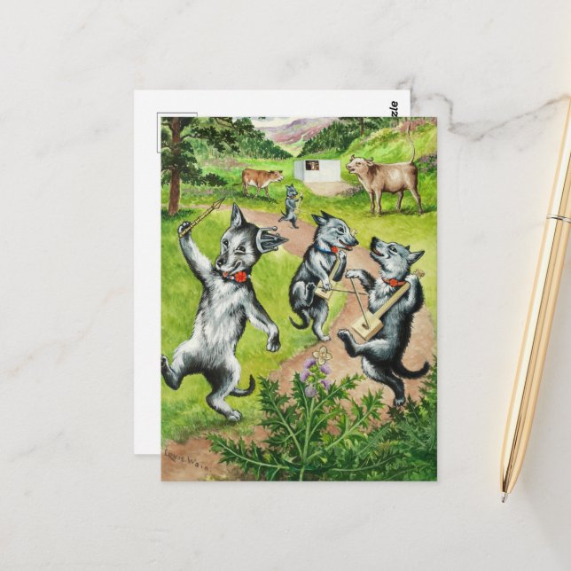 Dancing Dogs by Louis Wain Postcard (Front/Back In Situ)