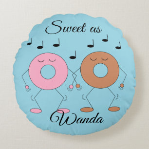 Dancing Doughnuts Light Blue Round Pillow