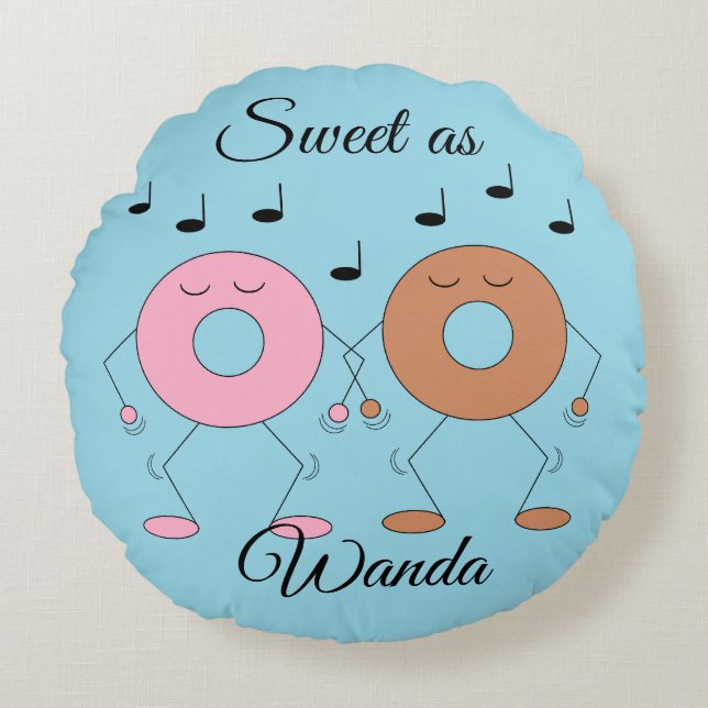 Dancing Doughnuts Light Blue Round Pillow (Front)
