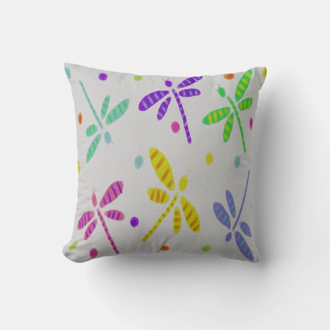 Dancing Dragonflies Abstract Art Throw Pillow (Front)