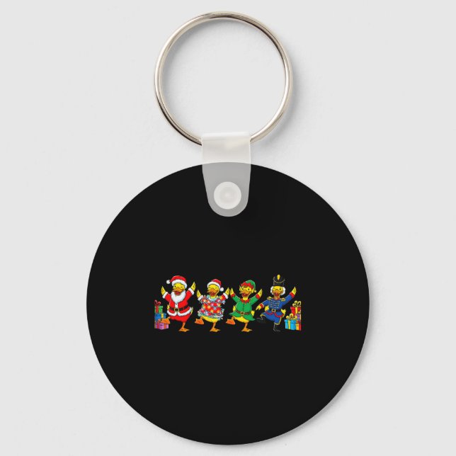 Dancing Ducks Christmas Cute Holiday Party Apparel Keychain (Front)