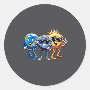Dancing Earth Moon Sun Funny Total Solar Eclipse 2 Classic Round Sticker