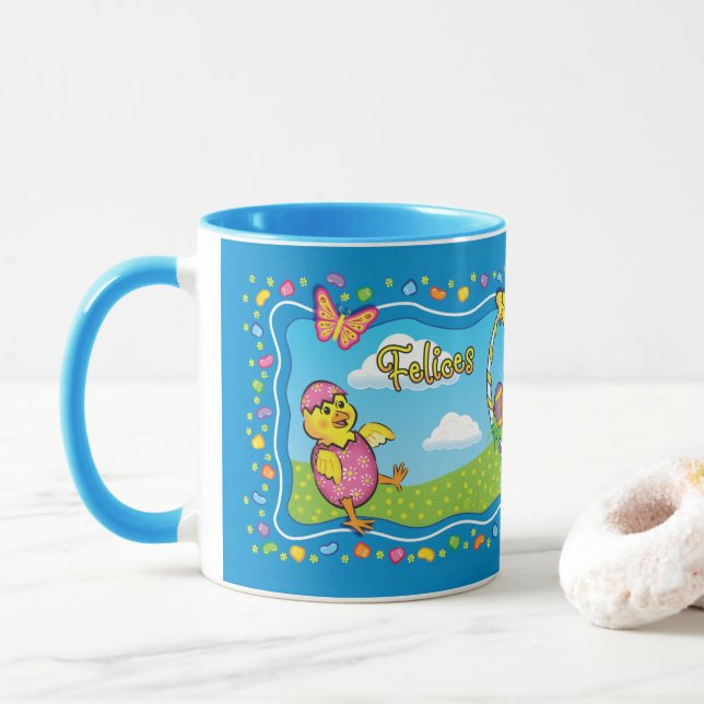 Dancing Easter Basket Spanish Ceramic Mug (With Donut)