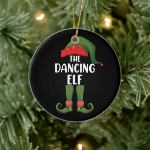 Dancing Elf Family Matching Group Christmas Party Ceramic Ornament