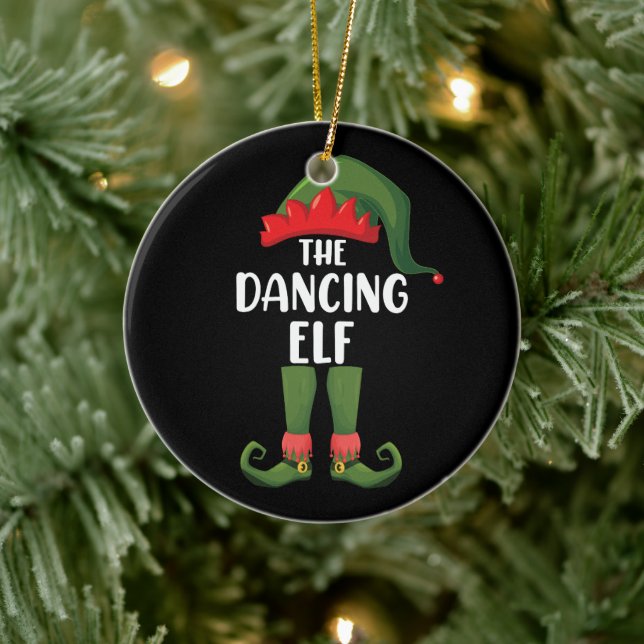 Dancing Elf Family Matching Group Christmas Party  Ceramic Ornament (Tree)