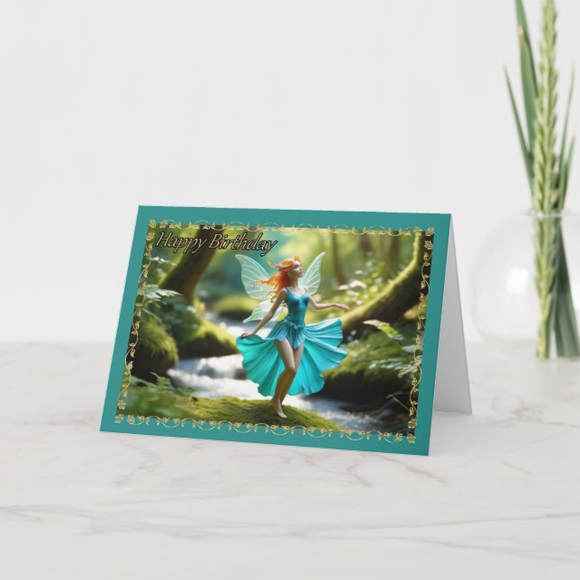 Dancing Fairy by Stream Young Girl's Birthday Card (Front)