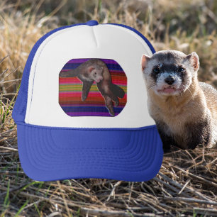 Dancing Ferret with Colourful Striped Background Trucker Hat