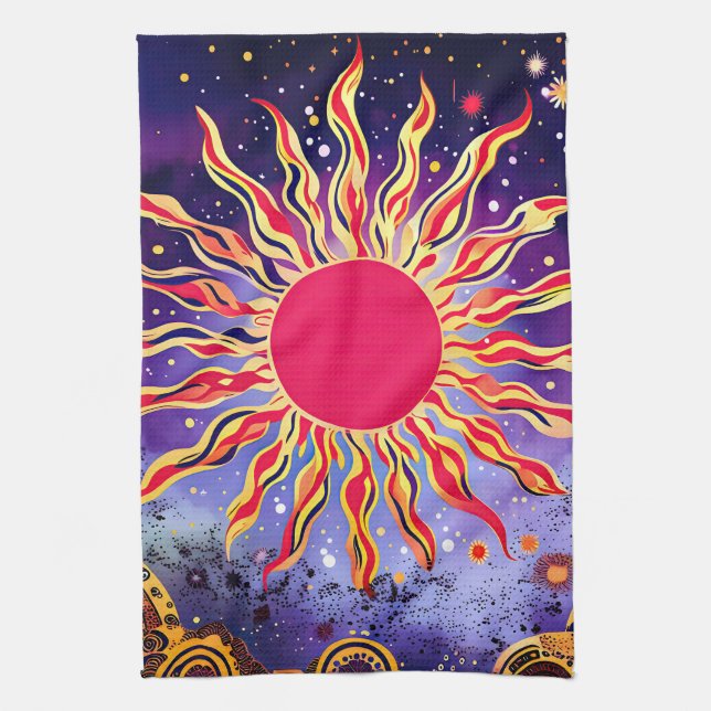 “Dancing Fire of the Cosmos” The Sun Kitchen Towel (Vertical)