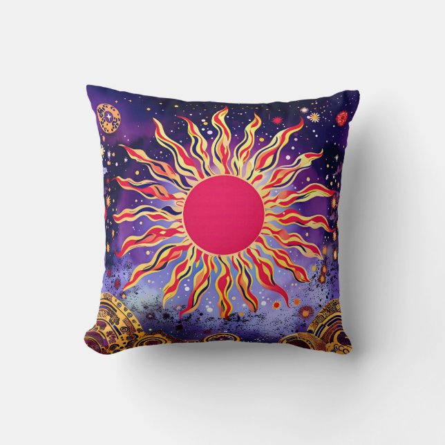 “Dancing Fire of the Cosmos” The Sun Throw Pillow (Front)
