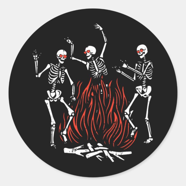 Dancing Fire Valentines Day Funny Bones Heart Love Classic Round Sticker (Front)