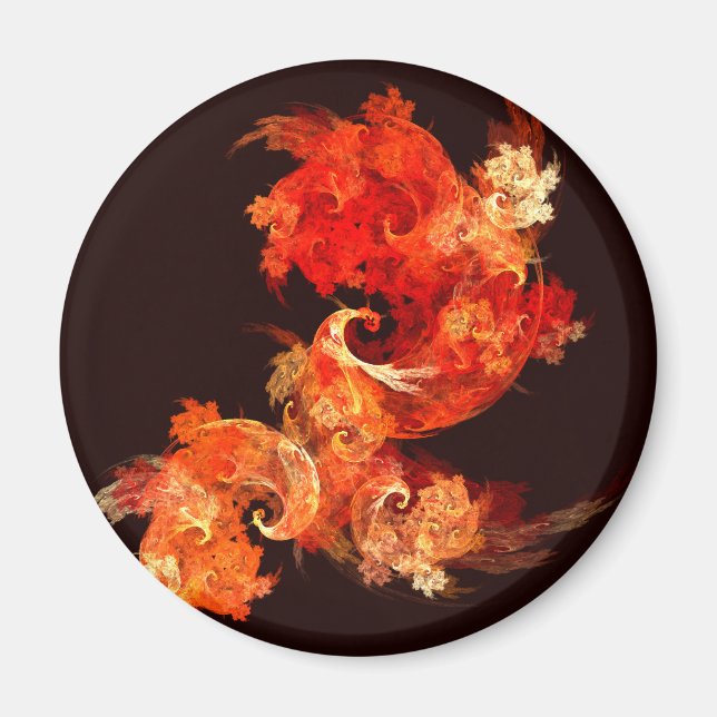 Dancing Firebirds Abstract Art Round Magnet (Front)