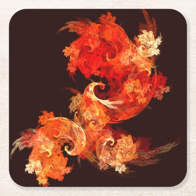 Dancing Firebirds Abstract Art Square Paper Coaster (Front)