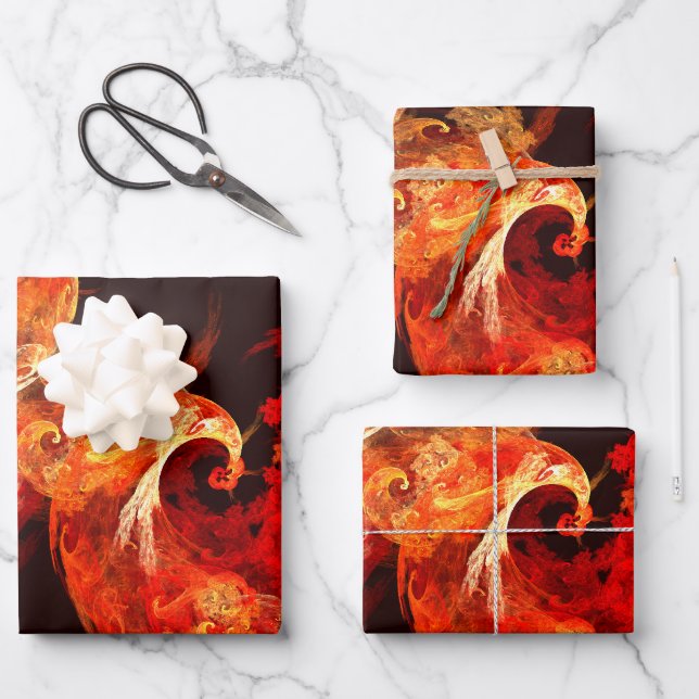 Dancing Firebirds Abstract Art Wrapping Paper Sheet (Front)
