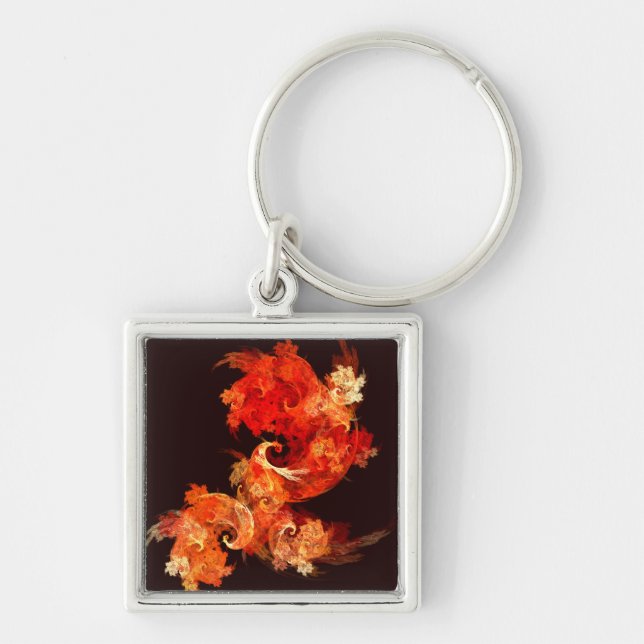 Dancing Firebirds Art Modern Fractal Abstract Keychain (Front)