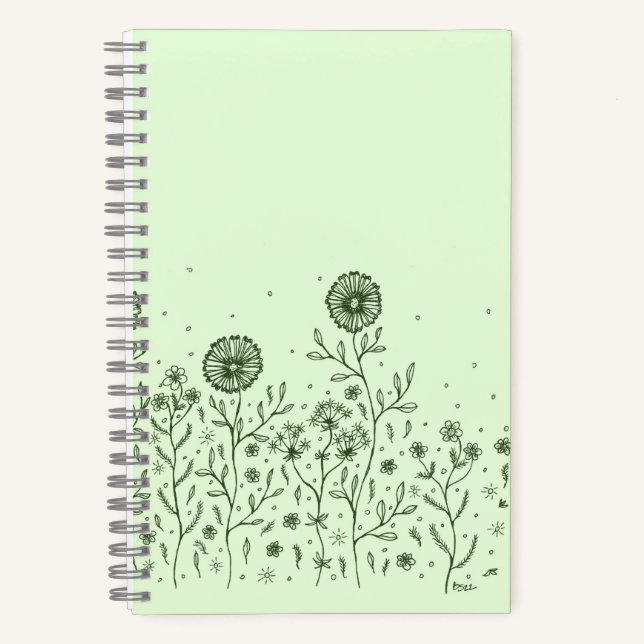 Dancing Flowers on a Meadow, light green Notebook (Front)
