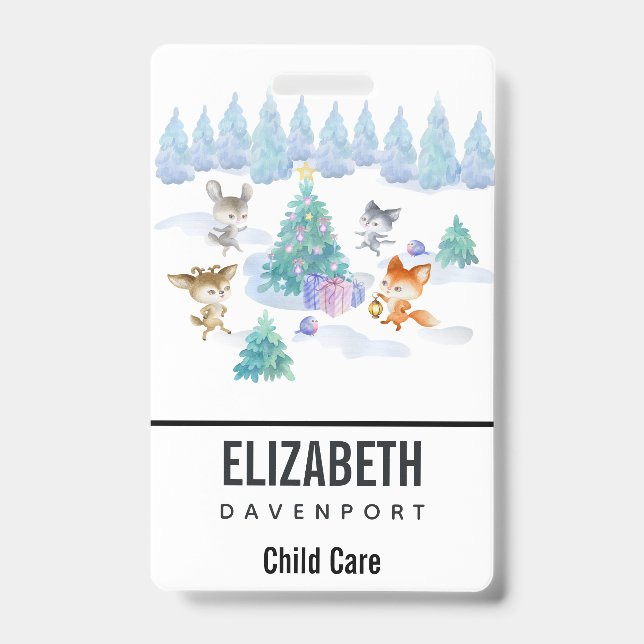 Dancing Forest Animals Christmas Watercolor Badge (Front)