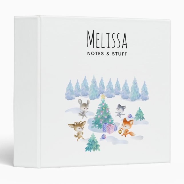 Dancing Forest Animals Christmas Watercolor Binder (Front/Spine)