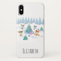 Dancing Forest Animals Christmas Watercolor