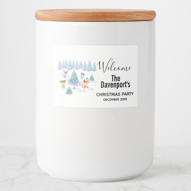 Dancing Forest Animals Christmas Watercolor Food Label (Front)