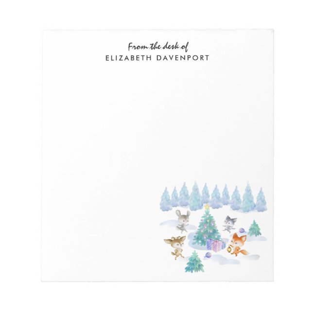 Dancing Forest Animals Christmas Watercolor Notepad (Front)