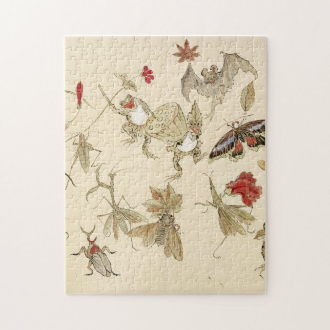 Dancing Forest Of Frogs By Kawanabe Kyosai 1879 Jigsaw Puzzle (Vertical)
