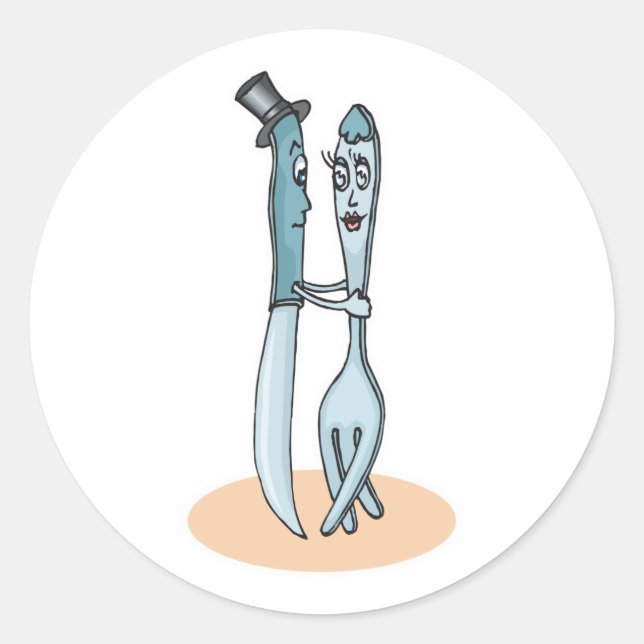 dancing fork and knife classic round sticker (Front)