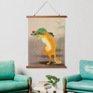 Dancing Fox Ohara Koson 1910  Hanging Tapestry