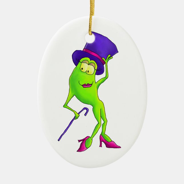 Dancing Frog with a Purple Hat Musical Theatre Ceramic Ornament (Front)