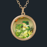 Dancing Frogs Gold Plated Necklace<br><div class="desc">Two cute cartoon frogs dancing under orange patio lights while two bugs play violins.  Illustration by Frances Beem for the book "How Freckle Frog Made Herself Pretty",  written by Charlotte B. Herr,  published in 1913.</div>