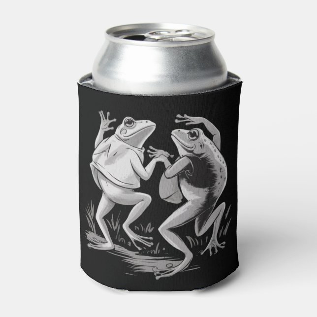 Dancing Frogs Toad Goblincore Dark Academia Retro Can Cooler (Can Front)