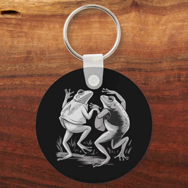 Dancing Frogs Toad Goblincore Dark Academia Retro Keychain (Front)