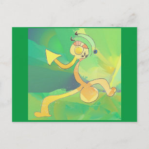Dancing Gardener Abstract Art Postcard Green, Gold