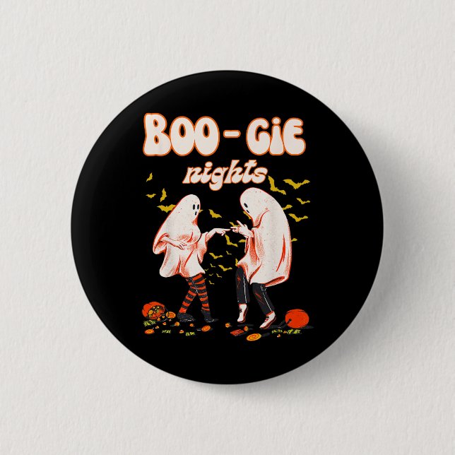 Dancing Ghost With Pumpkin Halloween Women's Graph 2 Inch Round Button (Front)